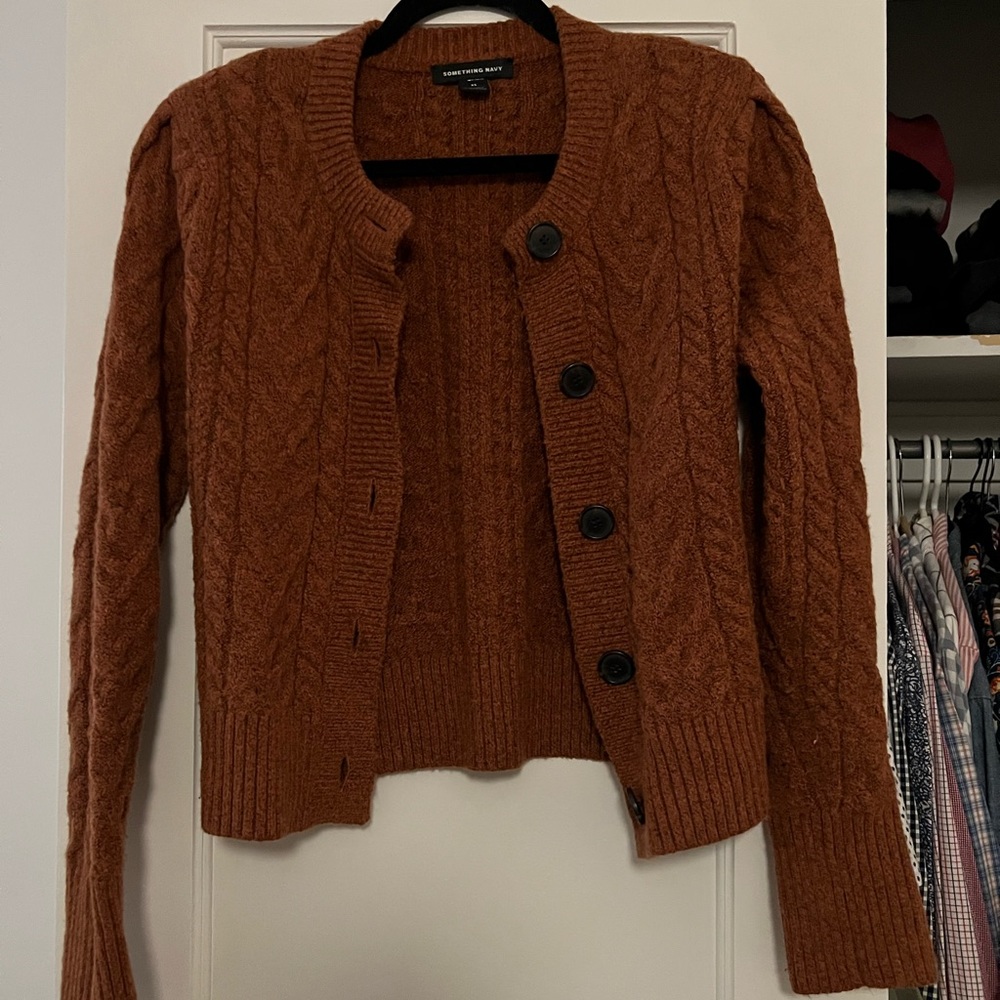 Something navy rust puffed sleeve cardigan size xs
